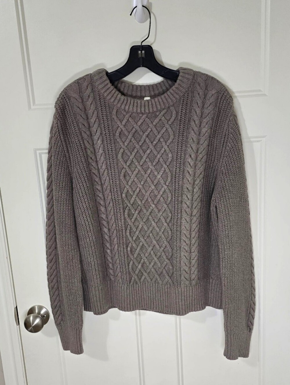 Pact Organic Cotton Cable Knit Crew Sweater Tan Women's Large Fishermen Coastal - Picture 4 of 9